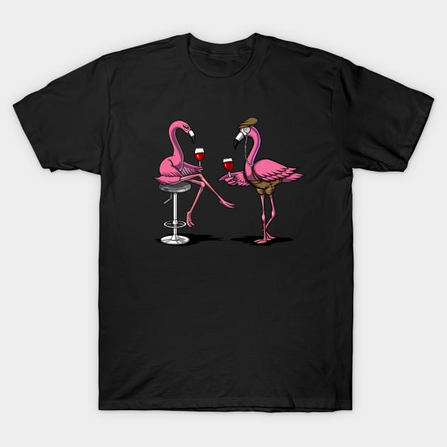 Flamingo Wine Drinking Party T-Shirt by underheaven